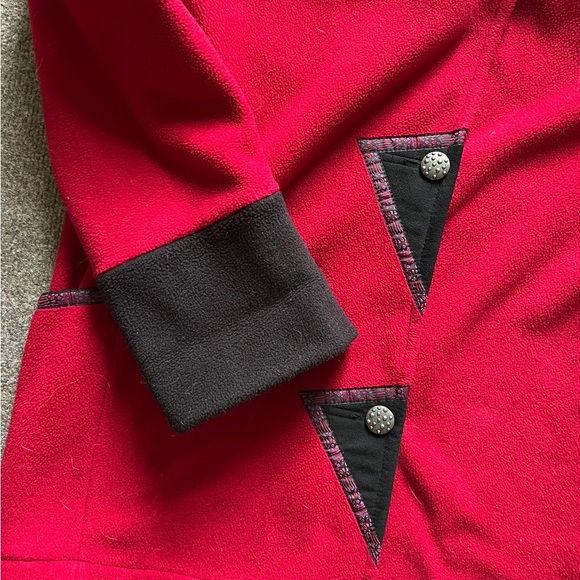 Vintage Red Fleece Button Front Jacket Womens XS Black Collar Polartec Retro 90s - Picture 9 of 16